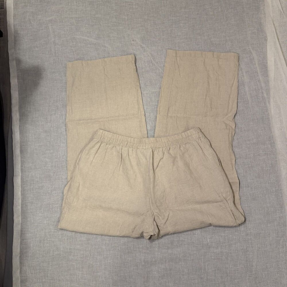 Linen Pants Beige Wide Leg Elastic Waist Charter Club Medium